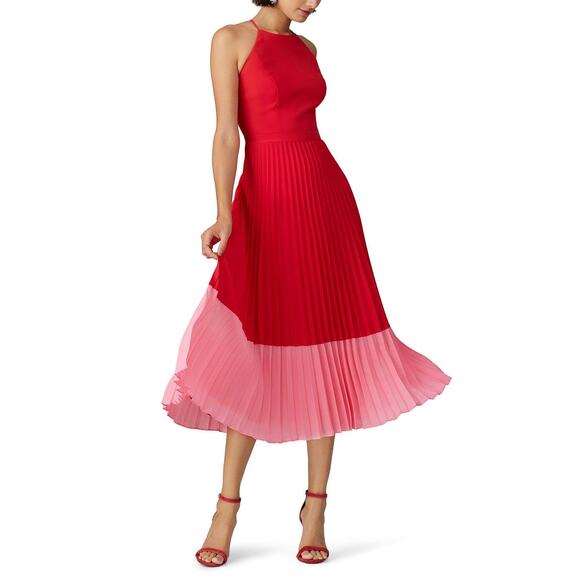 Aidan AIDAN MATTOX Pleated Colorblock Midi Dress - Size 6 - Picture 3 of 8
